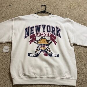 Altar'd State White and Purple New York Hockey Crewneck Sweater